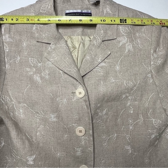 Amanda Smith Petites Pure Linen Jacket Blazer Beige Embroidered Size 12P - Picture 11 of 16